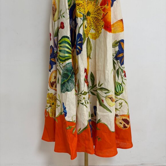 Alemais Pomegranate Floral Print Square-Neck Linen Midi Dress - Picture 5 of 11